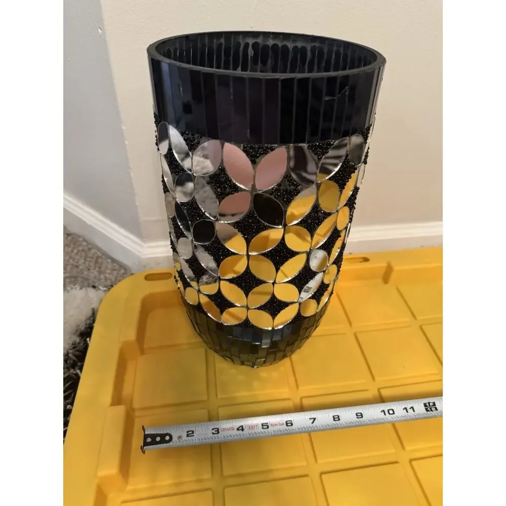 Modern Mosaic Glass Vase Black Decorative Elegant Mirror